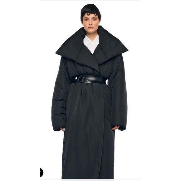 Norma Kamali High Collar Sleeping Bag Coat. Long. Tags. Black Pinstripes Small - Picture 1 of 10